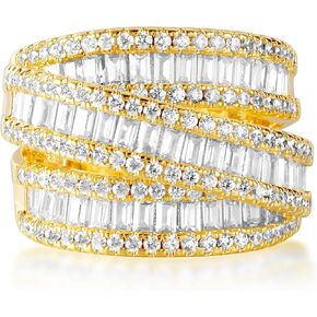 MDFUN 18K الذهب الأبيض/الذهب الأصفر مطلي الهالة الخاتم الزفاف الأبدية للنساء ، 3 صفوف Emerald قطع Zirconia Rings بيان البيان الحجم 5-10