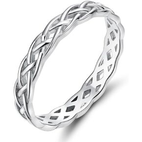 عصابات زفاف Eamti 4mm للنساء Celtic Knot S925 Sterling Silver Wedding Rings Eternity Band Rings Size 3-11