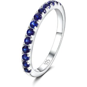 DAYBYDAY Birthstone Band Rings for Women, 925 Sterling Silver Moissanite/Sapphire/Emerald/Half Eternity Ring, 2.2mm Thin Stackable Wedding Band Anniversary Rings for Her