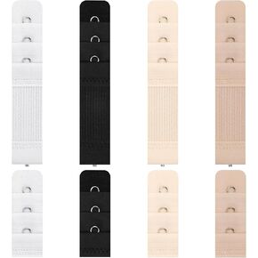 8 Pack Bra Extenders for Women, Stainless Steel & Cotton Comfortable Back Hook Extender, 3-Row Adjustable Bra Band Clasp for Pregnancy, Sports, Daily Wear