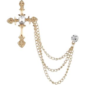 Men's Brooch Pin Set with Chain (2PCS) – Zinc Alloy Suit Lapel Pins for Men, Stylish Brooches for Tuxedo, Jacket, Wedding, Party, Prom, Gentleman Accessories