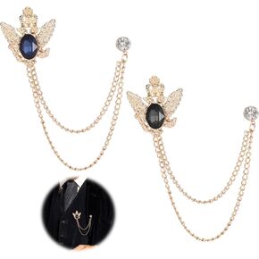 2 Pcs Lapel Pin for Men Suit Brooch for Men Suit Accessories Hanging Chain Brooch Stone Mental Collar Pins Career Vintage Rhinestone Lapel Pin Badge for Women Stud Tuxedo Hat (Blue and Black)