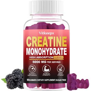 Creatine Monohydrate Gummies Infused with 5g Creatine for Men and Women, Chewables Creatine Monohydrate for Muscle Strength, Muscle Builder, Energy Boost, Pre-Workout Supplement(90 Count)-Raspberry