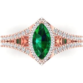 1.2 Ct Marquise Cut Emerald Engagement Ring for Women - Halo in Solid 18K Rose Gold