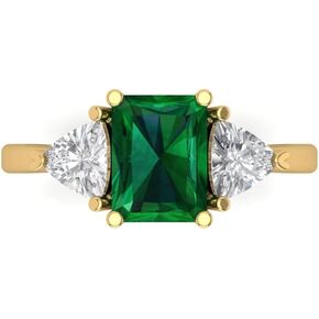 2.82 Ct Emerald Cut Emerald Engagement Ring for Women - Three-Stone in Solid 18K Yellow Gold
