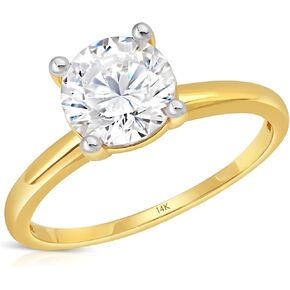 MAX + STONE 2 Carat Round Cubic Zirconia Solitaire Engagement Ring for Women | 14k Gold Engagement Rings | Simulated Diamond Ring | Real Gold CZ Engagement Rings