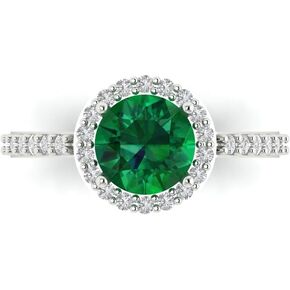 Clara Pucci 2.40 ct Round Cut Solitaire accent Halo VVS1 Green Emerald Designer Anniversary Bridal Engagement Ring 14k White Gold