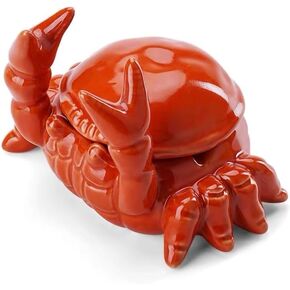 WAIT FLY Crab Ceramic Ashtray with Lid, Cute Cigar Ashtray for Indoor or Outdoor use, Home Office Decoration Ashtray for Smokers
