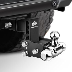 METOWARE Adjustable Trailer Hitch Ball Mount-Fits 2.5" Receiver-Heavy Duty Drop Hitch, Tri-Ball (1-7/8" x 2" x 2-5/16") 8" Drop/Rise, 18,000 GTW and Anti-Theft Stainless Steel Lock