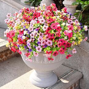 BLEUM CADE Artificial Flowers for Outdoors, 12 Bundles Fake Outdoor Flowers Faux Plants, UV Resistant Artificial Plants & Flowers for Decoration, Outside Fake Plants for Porch Garden Decor