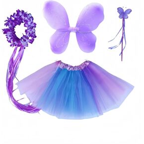 4 PC Girls Fairy Wings Butterfly Costume Set with Wings, Tutu, Wand & Halo