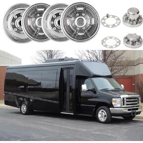 مجموعة من 4 16 بوصة من الفولاذ المقاوم للصدأ المقاوم للصدأ محاكاة عجلات ، 8 lug 4 غطاء hubcaps يدوية مناسبة ل 74-00 Chevy GMC 3500 ، 74-98 فورد F350 ، 08-21 فورد E350/E450 VAN ، 74-99 دودج رام 3500 608FV
