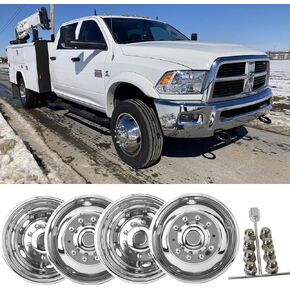 Set of 2 Front & 2 Rear 19.5 inches Polished Stainless Steel Dually Wheel Simulators, Bolt On Dual Wheel Covers, 10 Lug Hubcaps Fit for 2008-2025 Dodge Ram 4500/5500 2wd or 4wd