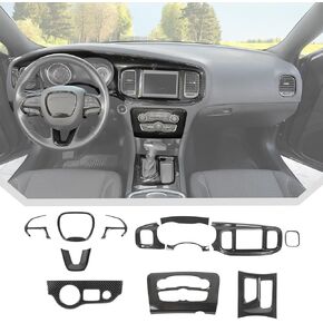 JeCar 12pcs Carbon Fiber Interior Trim Kit Fit for 2015-2023 Dodge Charger Interior Accessories