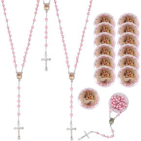12 PCS Guardian Baby Angel Pink Bead Scated Rabaries Popors For Girls ، Recuerdos de Bautizo Para Niña ، Rosarios Catulicos 12 Pack Para Recuerdos ، Recuerdos de Primera Comunion niña