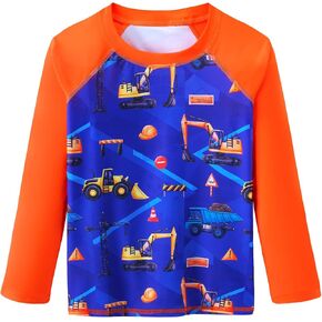 WAWSAM Boys Rash Guard Swim Shirts Long Sleeve UPF 50+ Swimwear Quick Dry Toddler Rash Guard for 4-6 Years