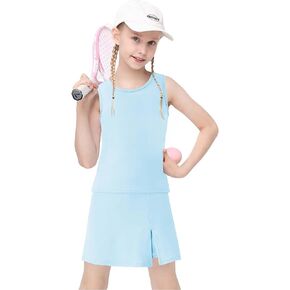 Girls Tennis Dress Golf Outfit Sets Sleeveless Tank Top Skirt Skorts with Shorts Pockets 4-13Y