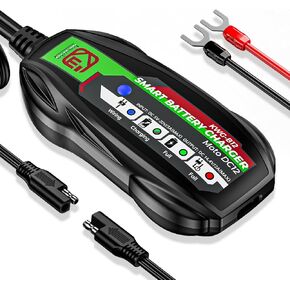 2A Smart Battery Charger, USB Input 12V Automatic Motorcycle Charger, Maintenance Charging, Lead Acid, AGM Lithium Battery Charger - Easy to Charge 12V Batteries with Power Bank or Socket