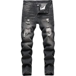 Boy's Ripped Jeans Stacked Skinny Fit Destroyed Distressed Fashion Comfy Denim Jeans Pants
