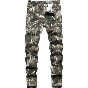 Boy's Skinny Fit Cotton Camo Jeans, Camouflage Printed Fashion Casual Pants