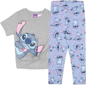 Disney Lilo & Stitch Girls 2-Piece Set - Short Sleeve Graphic Print Tie Front T-Shirt and Leggings 2-Pack Bundle for Kids
