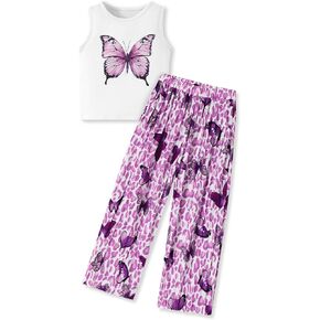 Girls Clothes Letter Print Crop Tank Tops and Wide Leg Pants Girls Clothing Sets 2PC Summer Outfits