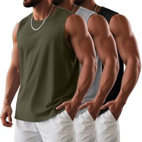 3 Pack Men's Big and Tall Tank Tops, Crewneck Sleeveless Tee Shirts Cotton Workout Swim Running Gym Muscle Shirts