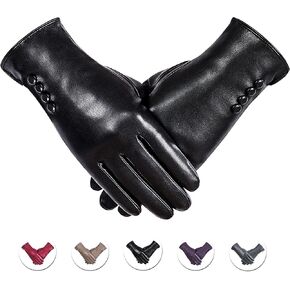 Alepo Winter PU Leather Gloves For Women, Warm Thermal Touchscreen Texting Typing Dress Driving Motorcycle Gloves Wool Lining