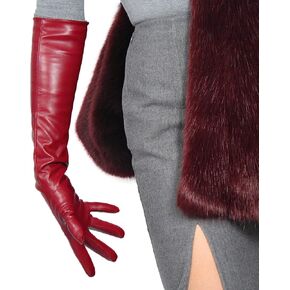 DooWay LONG LATEX GLOVES Faux Leather Sheepskin PU Dark Red Burgendy Evening Dress Opera Party Gloves