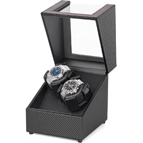 LLS Double Watch Winders for Automatic Watches, Automatic Watch Winder Box in Black Carbon Fiber, with Japanese Quiet Motor, Flexible PU Watch Pillows, for Women's& Men's Watches