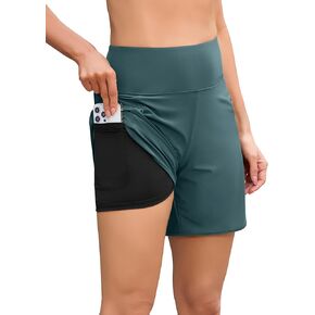 Shakingort Womens 7 "Swim shorts with leggings High Pherged Board Sweat Shorts with Zipper Mobicts