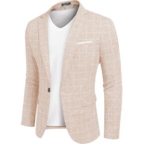 Coofandy Mens Blazer Plaid Sports Coat One Button Slim Fit Fit Checkered Blazers Stacket (Blaid Blazer - Beige M1)