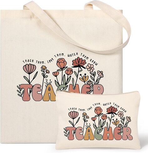 Teacher Gifts for Women, Teacher Appreciation Gifts Canvas Tote Bag with Comestic Bag, Christmas Gifts for Teachers, Thank You Teacher Gift from Student in Saudi Arabia