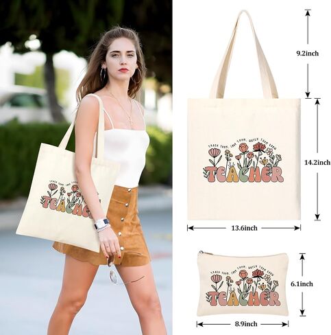 Teacher Gifts for Women, Teacher Appreciation Gifts Canvas Tote Bag with Comestic Bag, Christmas Gifts for Teachers, Thank You Teacher Gift from Student in Saudi Arabia