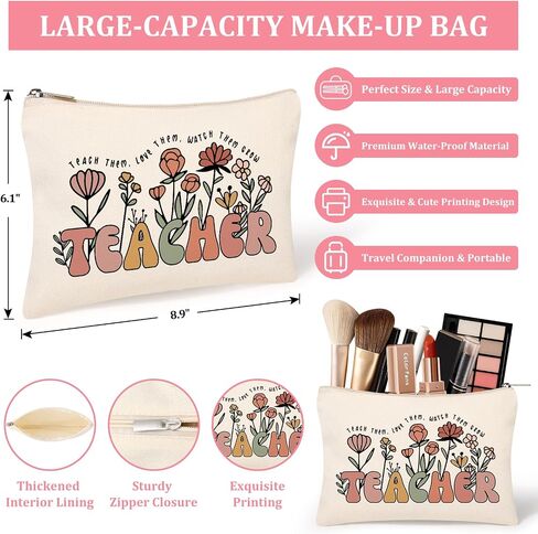 Teacher Gifts for Women, Teacher Appreciation Gifts Canvas Tote Bag with Comestic Bag, Christmas Gifts for Teachers, Thank You Teacher Gift from Student in Saudi Arabia