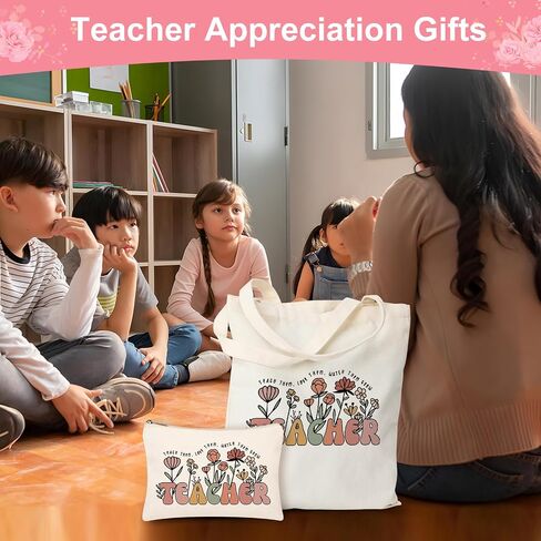 Teacher Gifts for Women, Teacher Appreciation Gifts Canvas Tote Bag with Comestic Bag, Christmas Gifts for Teachers, Thank You Teacher Gift from Student in Saudi Arabia