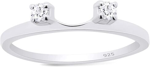 AFFY 0.12 Carat Round White Cubic Zirconia Two Stone Enhancer Guard Ring 14K Gold Over Sterling Silver in Saudi Arabia