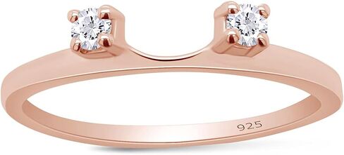 AFFY 0.12 Carat Round White Cubic Zirconia Two Stone Enhancer Guard Ring 14K Gold Over Sterling Silver in Saudi Arabia