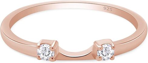 AFFY 0.12 Carat Round White Cubic Zirconia Two Stone Enhancer Guard Ring 14K Gold Over Sterling Silver in Saudi Arabia