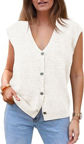 Cicy Bell Womens V Neck Sweater Vest Casual Button Down Knit Vest Outerwear Sleeveless Trendy Cardigans in Kuwait