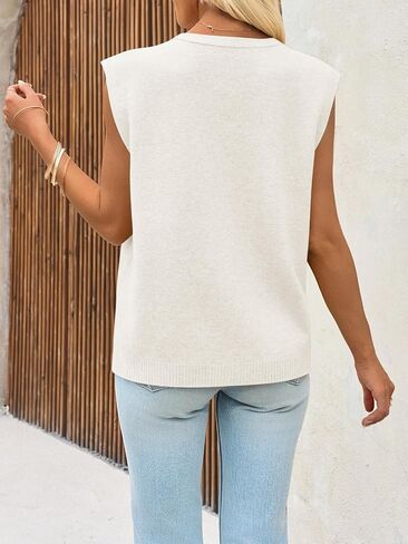 Cicy Bell Womens V Neck Sweater Vest Casual Button Down Knit Vest Outerwear Sleeveless Trendy Cardigans in Kuwait