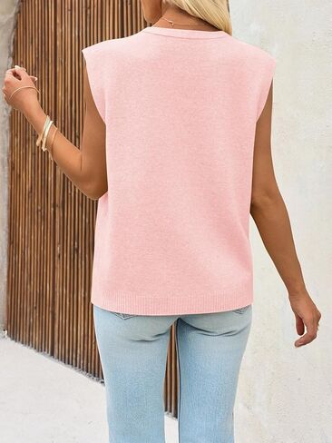 Cicy Bell Womens V Neck Sweater Vest Casual Button Down Knit Vest Outerwear Sleeveless Trendy Cardigans in Kuwait