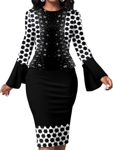 Xinlees Women's Bodycon Pencil Dress with Bell Sleeves Elegant and Versatile Casual Sheath Dress in Saudi Arabia
