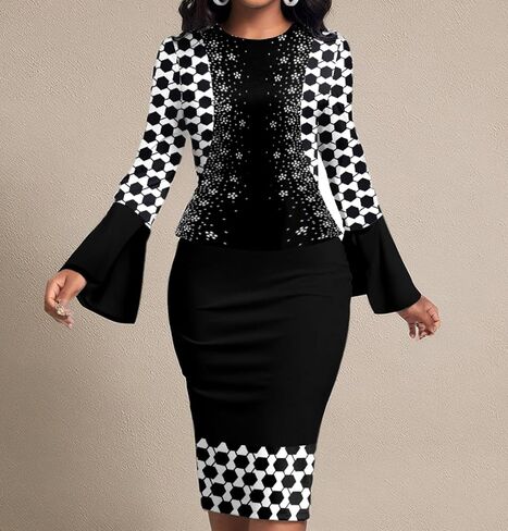 Xinlees Women's Bodycon Pencil Dress with Bell Sleeves Elegant and Versatile Casual Sheath Dress in Saudi Arabia
