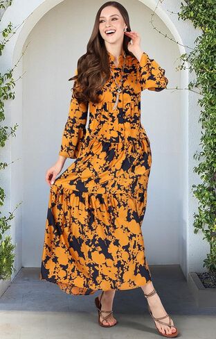 KOH KOH Women’s 2025 Long Sleeve Pockets Summer Casual Floral Flowy Beach Maxi Dress in Saudi Arabia