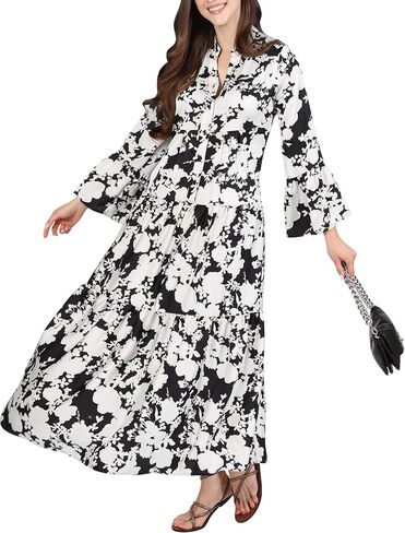 KOH KOH Women’s 2025 Long Sleeve Pockets Summer Casual Floral Flowy Beach Maxi Dress in Saudi Arabia