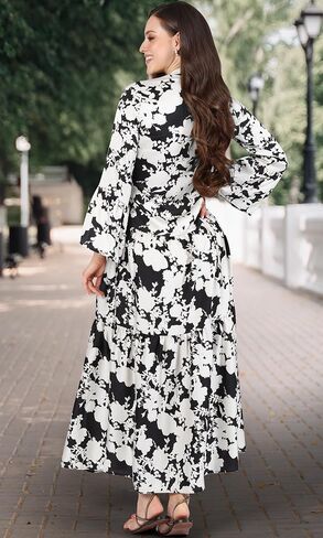 KOH KOH Women’s 2025 Long Sleeve Pockets Summer Casual Floral Flowy Beach Maxi Dress in Saudi Arabia
