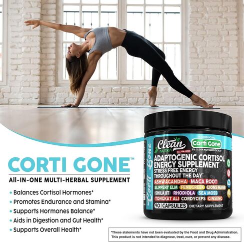 كورتي ذهب كورتيزول مكملات للنساء | Maca Root Ashwagandha Cortisol Detox Manager مخفض + زلق Elm Fenugreek Lions Mane Shilajit Rhodiola Sea Moss Tongkat Ali Cordyceps Ginseng Beet Root in Kuwait