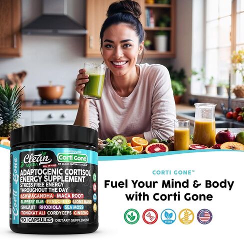 كورتي ذهب كورتيزول مكملات للنساء | Maca Root Ashwagandha Cortisol Detox Manager مخفض + زلق Elm Fenugreek Lions Mane Shilajit Rhodiola Sea Moss Tongkat Ali Cordyceps Ginseng Beet Root in Kuwait