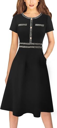 VFSHOW Womens Button Pockets Slim Wear to Work Office Business Party Patchwork A-Line Dress in Kuwait